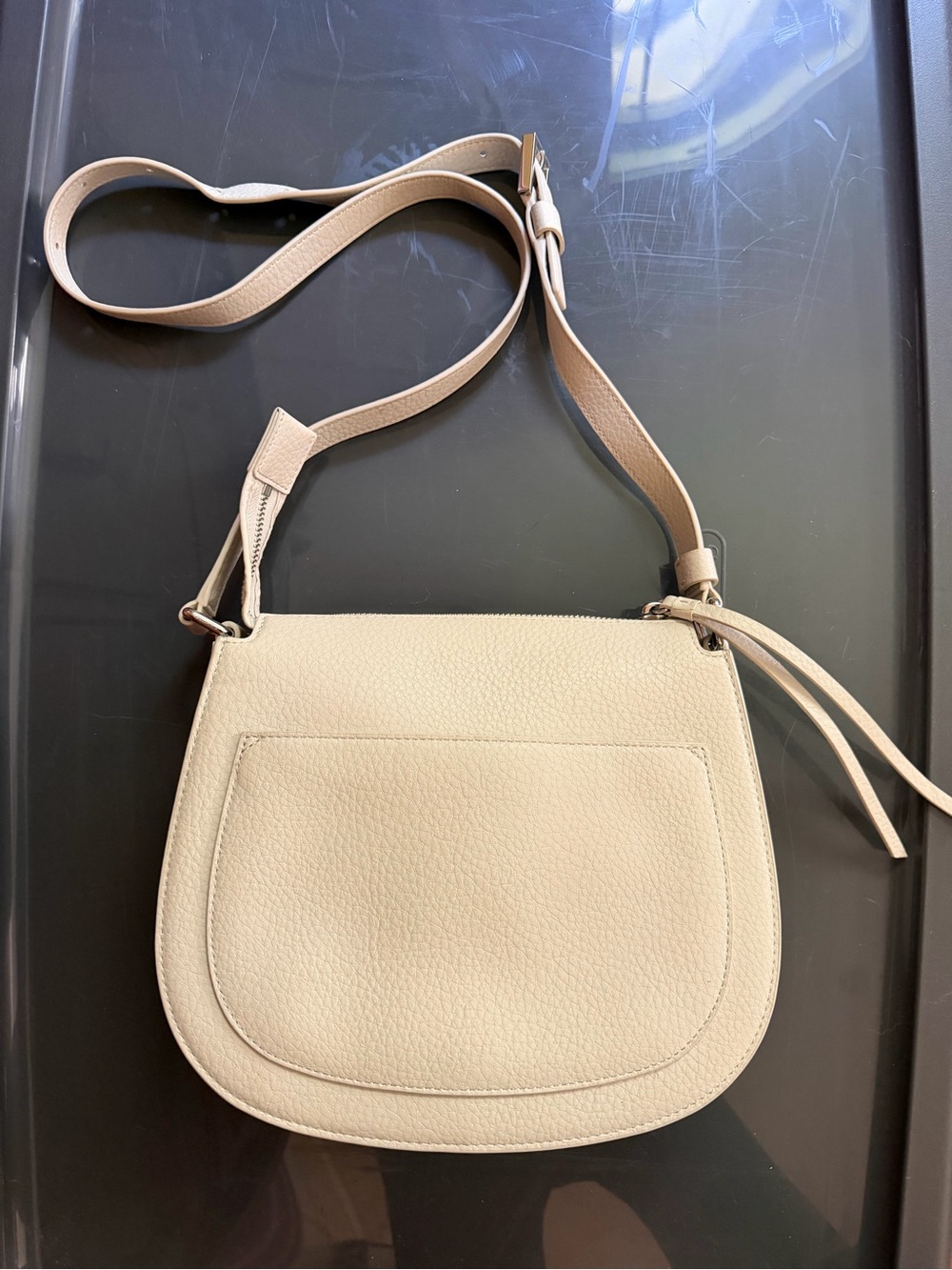 All Saints Cream Pebbled Leather Crossbody Saddle Bag